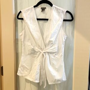 Ann Taylor White Faux Wrap Sleeveless Top